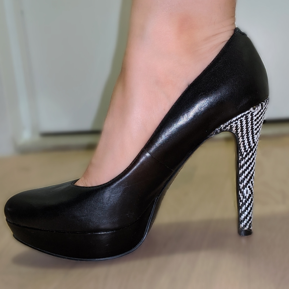 Nine West B&W Leather Checkered Platform Stilettos